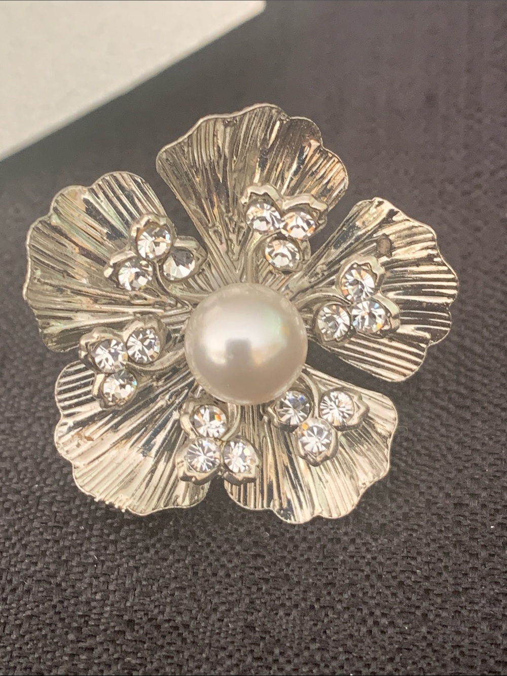 Silver Floral Pearl & Crystal Clip-On Earrings Clematis